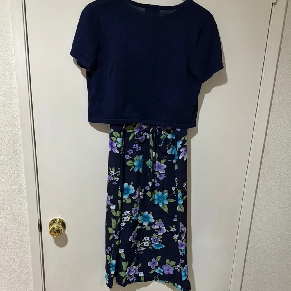 Floral Navy Dress with Cardigan